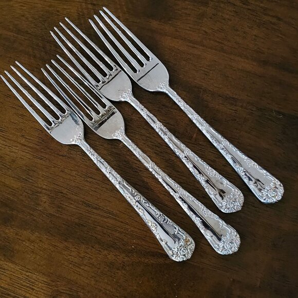 4 Williams Rogers Enchanted Rose Fork 7.75" floral embossed maximalism 1995 - Picture 13 of 13